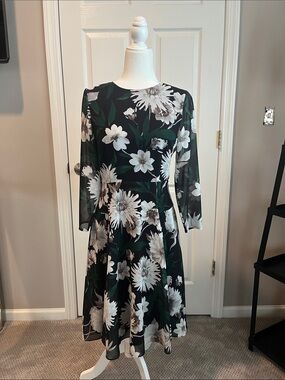 Black Floral Long-Sleeve Fit & Flare Dress